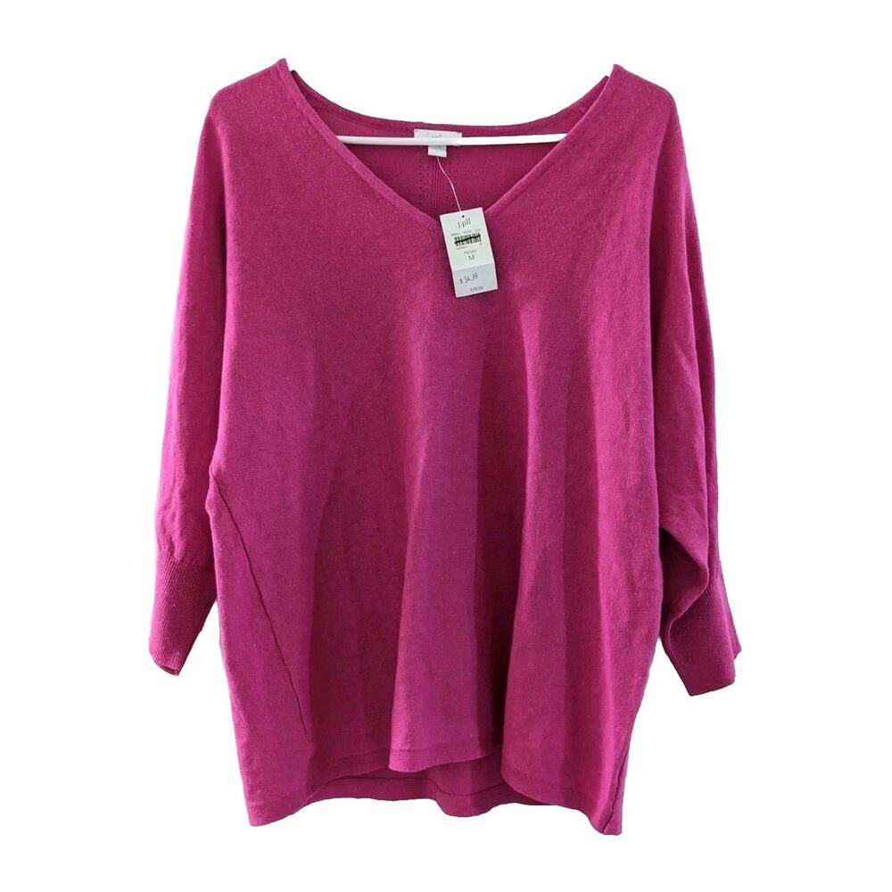 J Jill Jill Peony Pink Linen Rayon Vneck Knit Sweater Medium Lightweight New - Picture 1 of 7